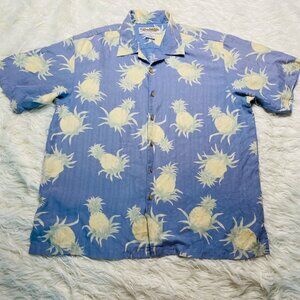Honolulu Lulu Hawaiian Shirt Mens XL Silk Wooden Buttons Pinapple Paradise